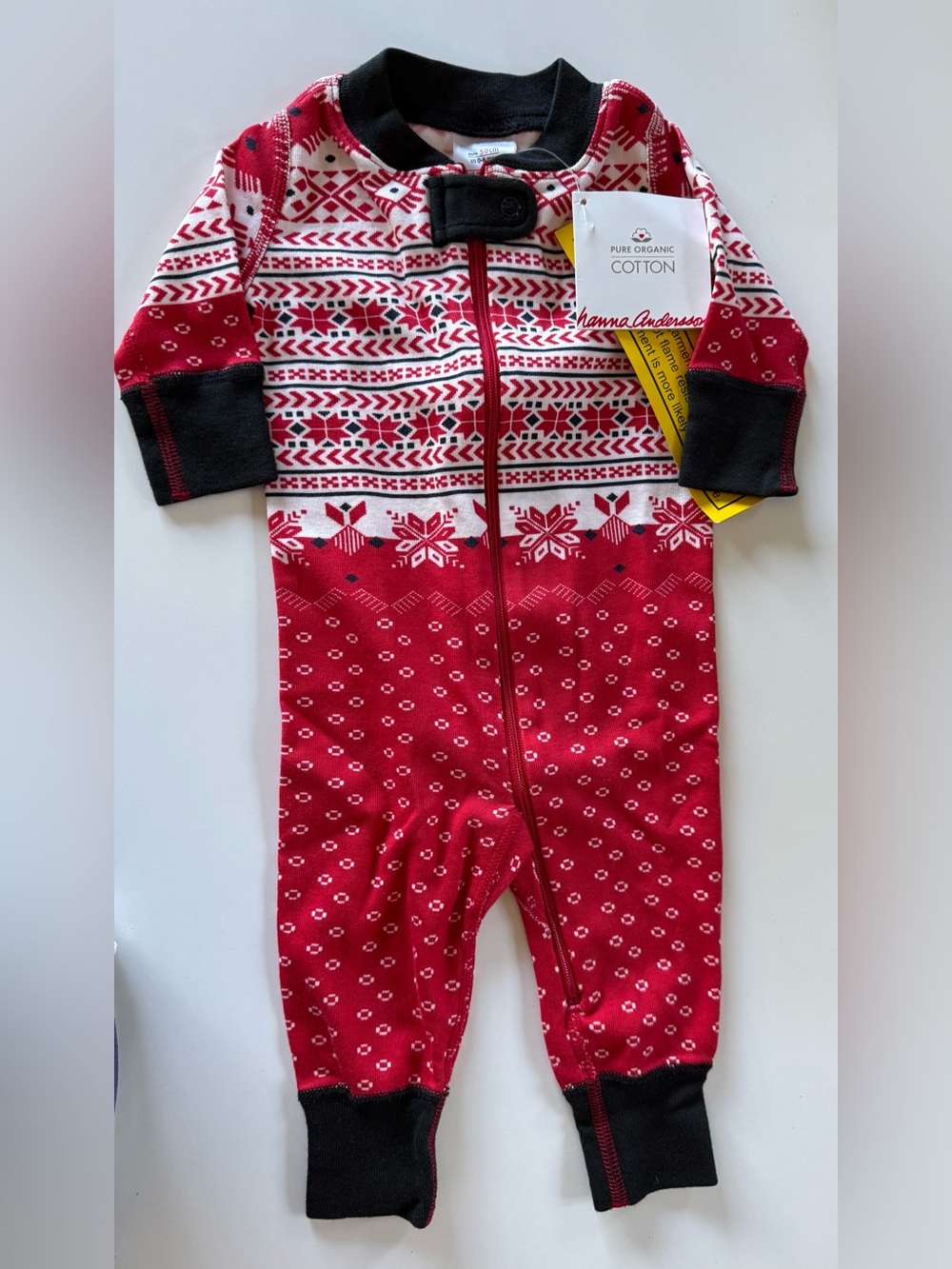 Hanna Andersson Red Fair Isle Zip Baby One-Piece with Black Trim, NWT 0-6 months
